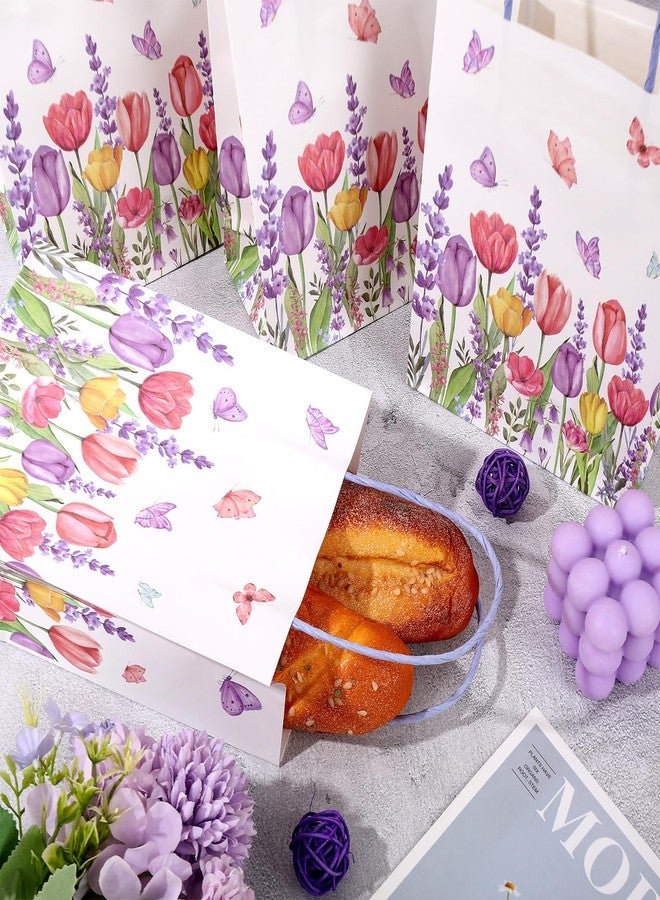 FYSUIMU 24Pcs Tulips Lavender Floral Paper Bags with 30 Sheets Purple Tissue Paper Watercolor Flower Butterfly Treat Bag with Handles Candy Goodie Bags for Birthday Party - Image 5